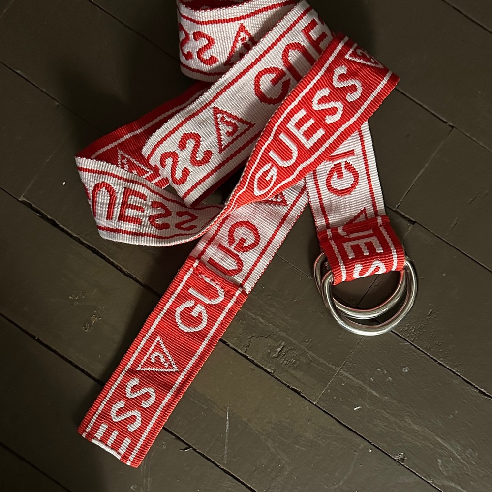 GUESS Red and White Logo Belt